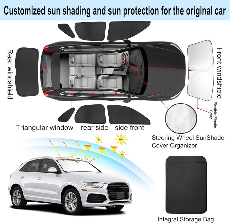 LHFLIVE 8PCS Windshield Sun Shade Custom Fit for 2013-2018 Audi Q3 Accessories Foldable Sunshade Side Rear Window Shade Cover Full Set Privacy Protection Keeps Car Cool - Image 3